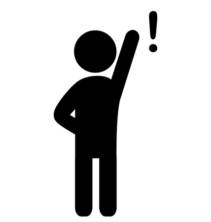Man with exclamation point flat icon pictogram isolated on white backgroundのイラスト素材