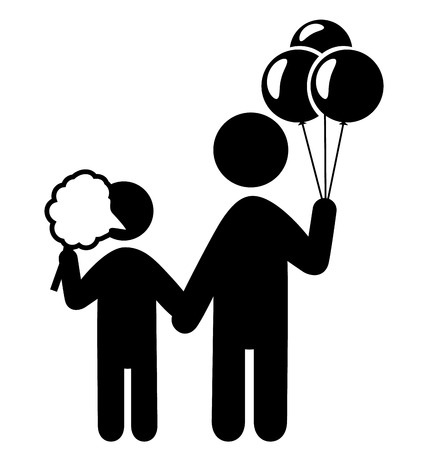 Entertainment Pictograms Flat Family Icon with Cotton candy and Balloons Isolated on White Backgroundのイラスト素材