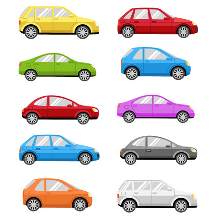 Multicolored Cars Collection Isolated on White Backgroundのイラスト素材