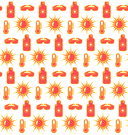 Bright fun summer seamless pattern with sunscreen cream sun and glasses isolated on white backgroundのイラスト素材