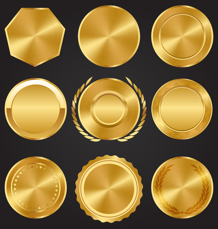 Golden Premium Quality Medals Collection on Dark Backgroundのイラスト素材