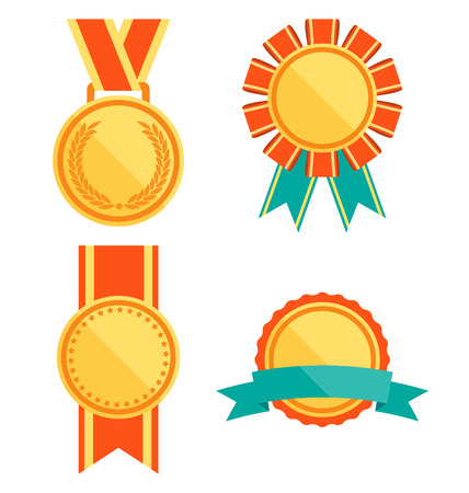 Golden Premium Flat Labels Medals Collection Isolated on White Backgroundのイラスト素材
