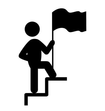 People Man with Flag on Stair Flat Icons Pictogram Isolated on White Backgroundのイラスト素材