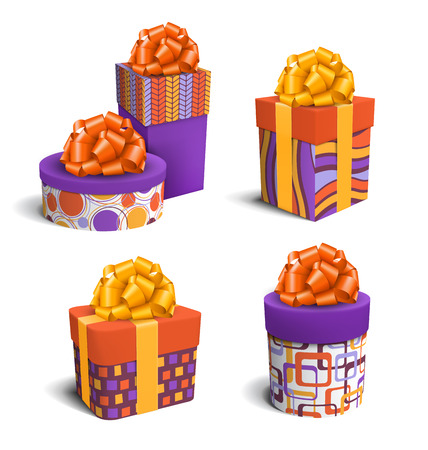 Set Collection of Colorful Celebration Gift Boxes with Bows Isolated on White Backgroundのイラスト素材