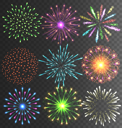 Festive Colorful Bright Firework Salute Burst on Transparent Backgroundのイラスト素材