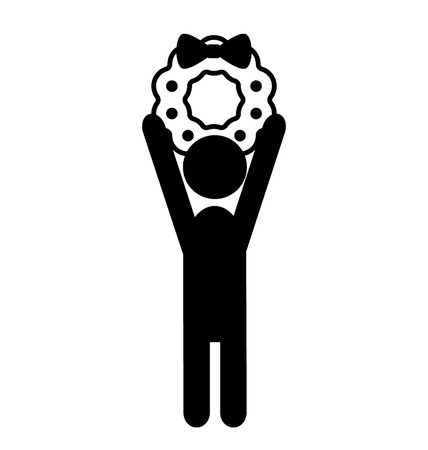Christmas Decoration Man with Wreath Icon Pictogram Flat Black Isolated on White Backgroundのイラスト素材