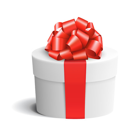 White Celebration Gift Box with Red Bow Isolated on White Backgroundのイラスト素材