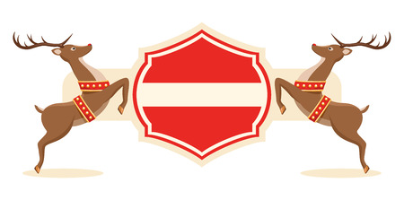 Christmas Label Icon with Santa Reindeers and Frame Isolated on White Backgroundのイラスト素材