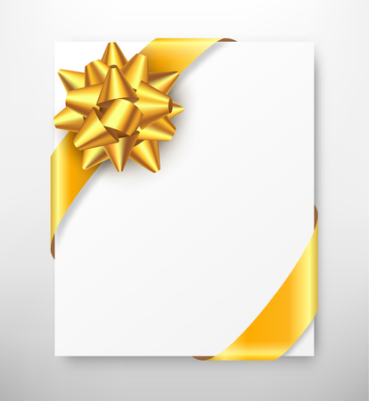 Celebration Paper Greet Card with Golden Festive Ribbon Bow on Grayscale Backgroundのイラスト素材