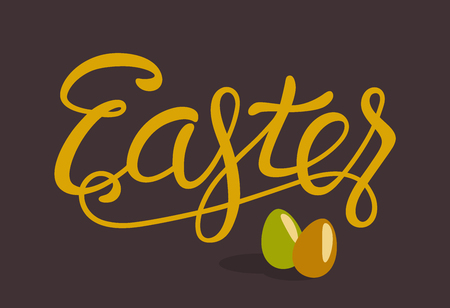 Happy Easter Lettering with Eggs Isolated on Brown Backgroundのイラスト素材