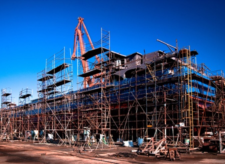 Shipyard - ship in a dry dock のeditorial素材
