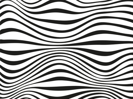 optical illusion black and white linear wavy background textureのイラスト素材