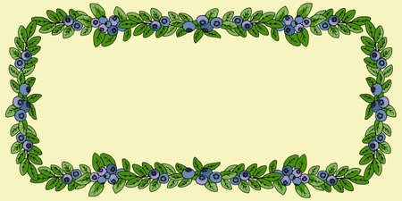 blueberry frame postcard yellow backgroundのイラスト素材