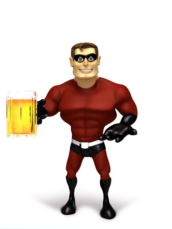 Superhero with glass beerの写真素材