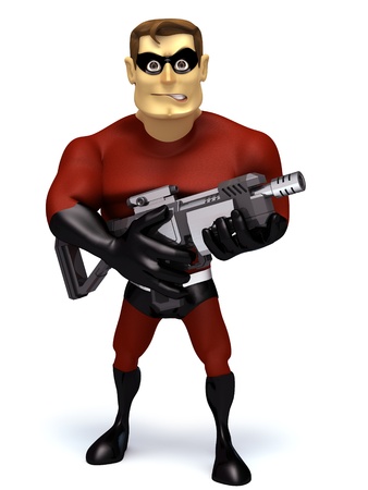 Superhero holding a gunの写真素材