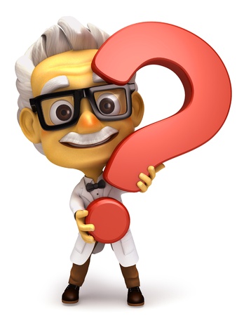 Professor with question mark symbolの写真素材