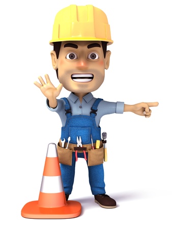 handyman looking mad giving direction の写真素材