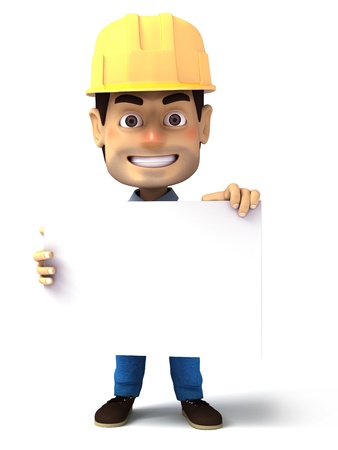 handyman holding blank white paper の写真素材