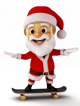 Santa playing a skate boardの写真素材