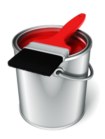 3d red paint can and paint brush の写真素材