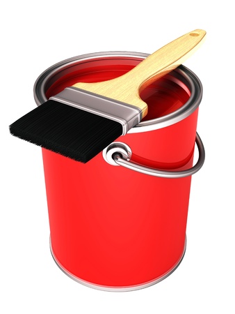3d red paint can and paint brush の写真素材