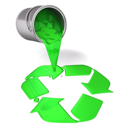 3d green paint pour a recycle symbolの写真素材