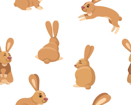 Vector seamless pattern with cute cartoon rabbits. Suitable for printing, textiles, fabrics, wallpapers, decor.のイラスト素材