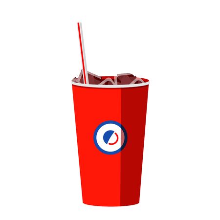 Red disposable cup in flat style. Drinking straw. Coffee plastic cup isolated on white background. Fast food drink. Vector illustrationのイラスト素材