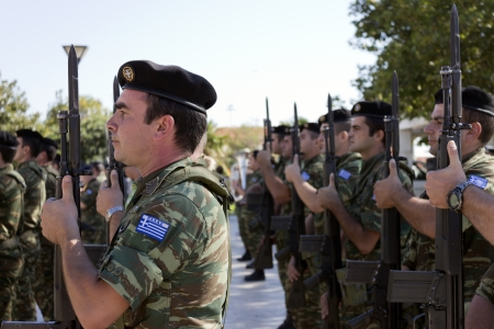 ALEXANDROUPOLI, GREECE - SEPTEMBER 30  Wreath-laying ceremony celebrating the day for national benefactors, on September 30, 2012, in Alexandroupoli, Greece のeditorial素材