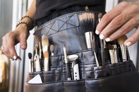 Brushes and tools of a makeup artist closeupの写真素材