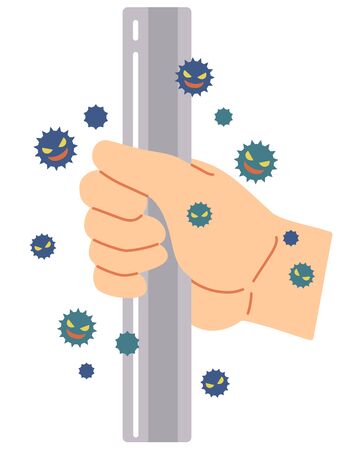 An example where a virus is attached by touching a handrail used by everyone.のイラスト素材