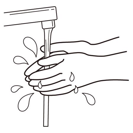 Proper hand-washing procedure # 1, wet your hands with water.のイラスト素材