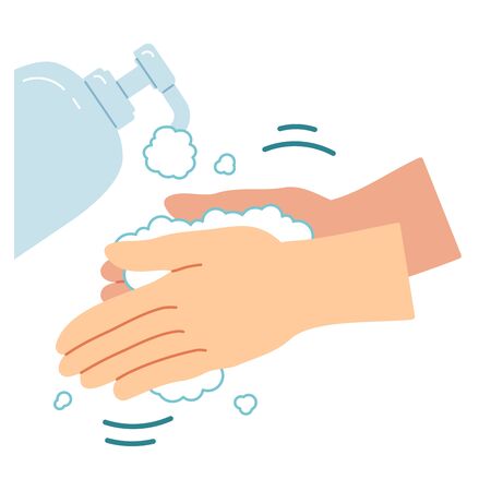 Proper hand washing procedure # 2, Plenty of soap in your hands and rub your palms well.のイラスト素材