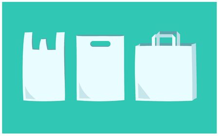 Vector illustrations of simple shopping bags, plastic bags and paper bags with the image of eco activities.のイラスト素材