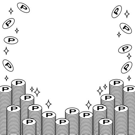 Frame background of many monochrome point coins that are piled up and shining.のイラスト素材