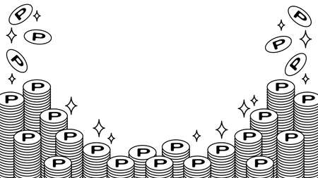 Frame background of many monochrome point coins that are piled up and shining.のイラスト素材