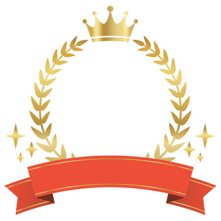 Gold shining laurel wreath and red ribbon ranking frame.のイラスト素材