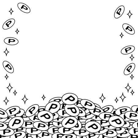 The background of the frame where many monochrome point coins are piled up like a mountain.のイラスト素材