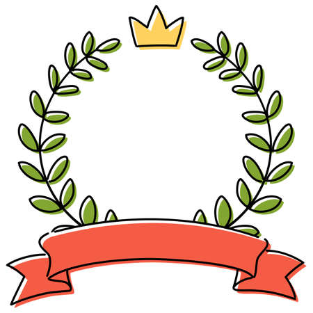 A cute hand-painted laurel wreath and red ribbon ranking frame.のイラスト素材