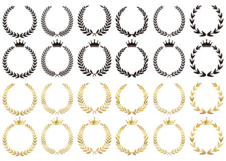 A variation set of gold and black silhouettes of the ranking laurel crown.のイラスト素材