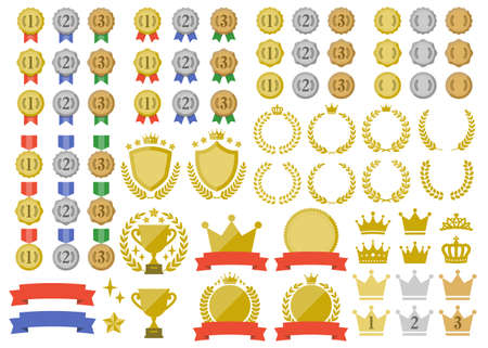 A set of ranking icons with a simple design such as medals, crowns and trophies.のイラスト素材