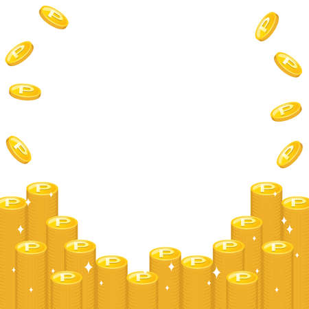 Gold point coin frame that shines on a white background.の写真素材