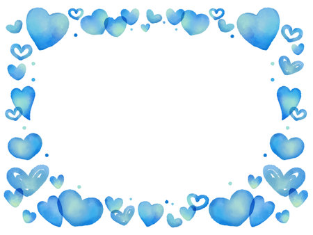 Heart background painted in blue watercolor. There are multiple variations.のイラスト素材