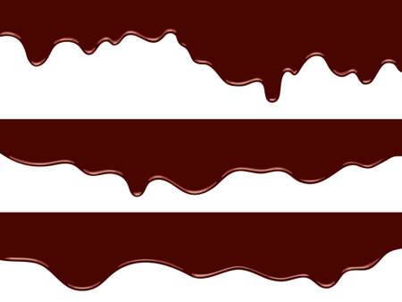 A set of three variations of brown chocolate that melts and drips.のイラスト素材