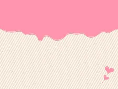 Melting and dripping pink strawberry chocolate and striped background. Heart chocolate decoration on the bottom right. There are multiple variations.のイラスト素材