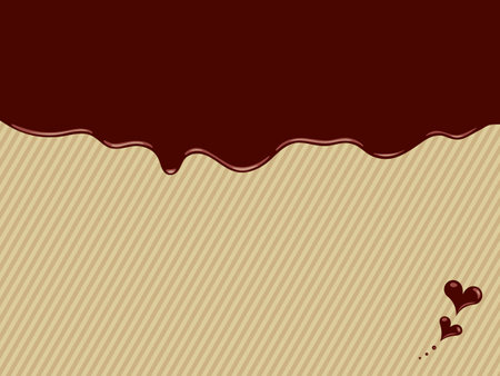Melting and dripping brown chocolate and striped background. Heart chocolate decoration on the bottom right. There are multiple variations.のイラスト素材