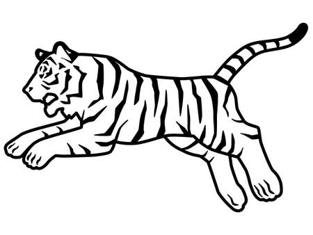 Jumping Tiger Silhouette Or Line Drawing Stock Illustrationのイラスト素材
