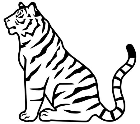 Tiger Silhouette Or Line Art Illustrationのイラスト素材