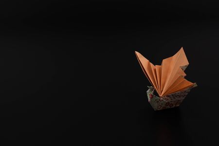 Origami peacock on black backgroundの写真素材