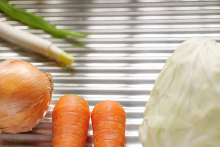 Vegetables with stainless steel backgroundの写真素材